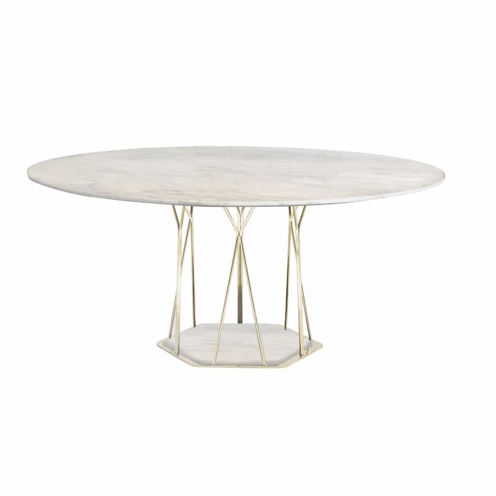 Dining Tables |  Miami Round Dining Table Dining Tables Base Champagne Titanium / Top Venato White Marble