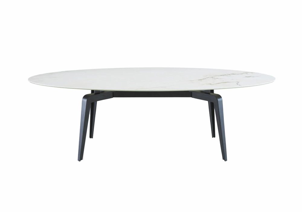 Dining Tables |  Odessa Oval Dining Table Dining Tables Black Lacquered Base / White Marble-Effect Ceramic Stoneware