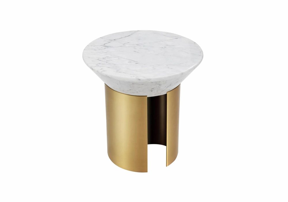 Occasional Tables |  Cone Side Table Occasional Tables Finish Brushed Brassy Stainless Steel / Tabletop Venato White